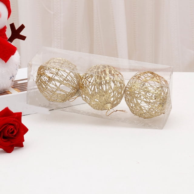 Bolas navideñas huecas con polvo dorado Yuanzi - Adornos colgantes metálicos para árbol de Navidad, 8x8x24 cm, bola decorativa navideña con diseño hueco festivo, juego de 1 pieza