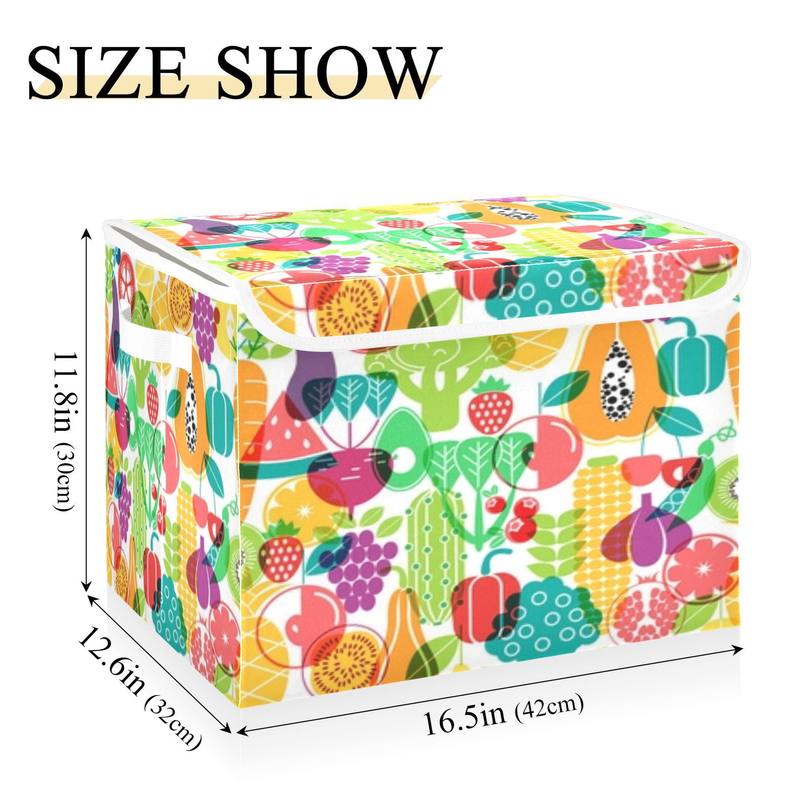 Colorful vibrant fruit vegetable pattern Large Toy Box Chest Storage with Flip-Top Lid, Collapsible Storage Boxes Container Bins for Toys, Playroom Organizers