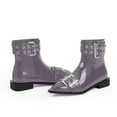 thumbnail image 4 of YOWMNS Women's Ankle Boots Pointed Toe Patent Leather Buckle Strap Low Chunky Heel Side Zipper Goth Booties (Grey,8.5), 4 of 5