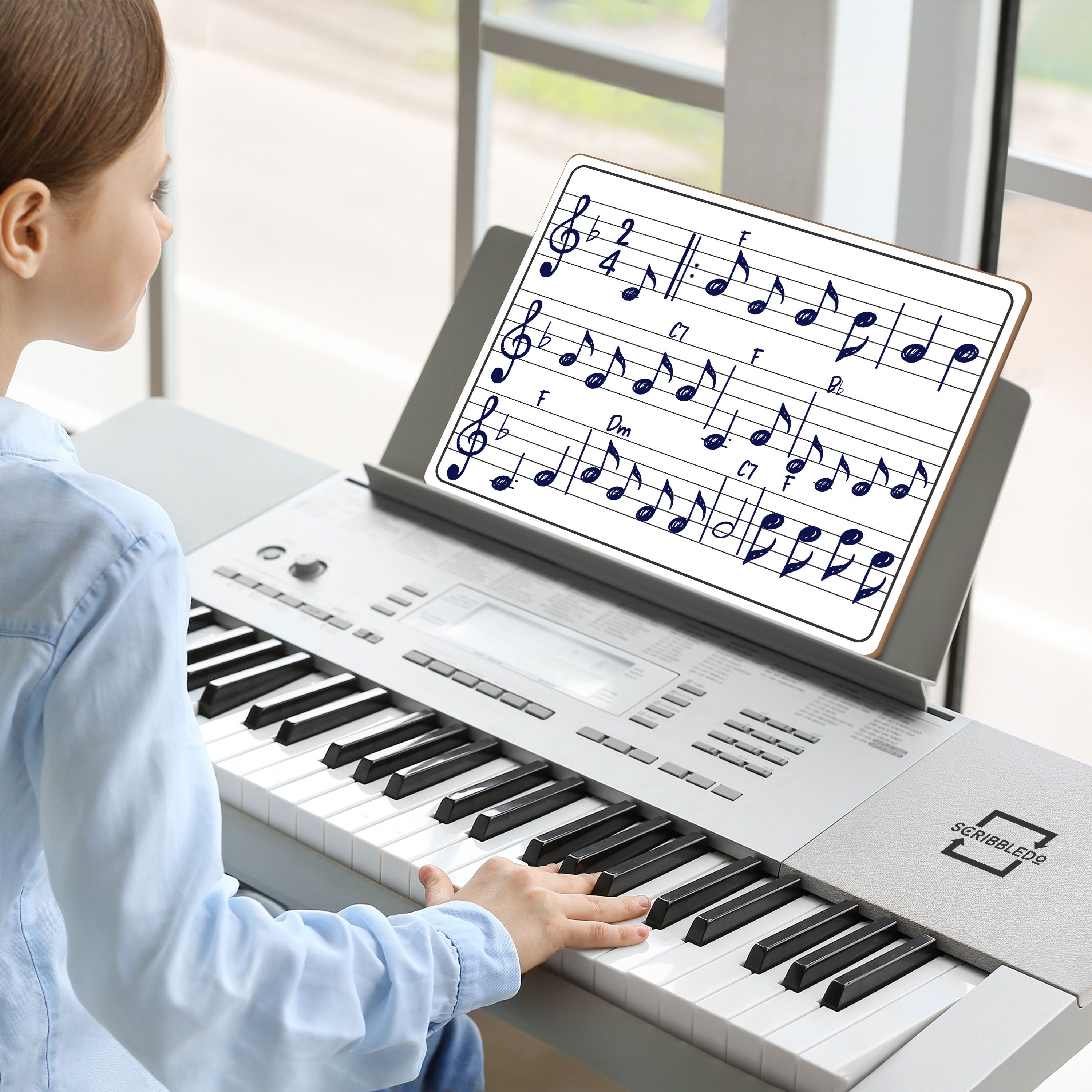 Scribbledo 10 Pack Dry Erase Music Staff Lap White Boards 9"X12" l Write Musical Notes and More (Double Sided Whiteboards) Includes 10 Erasers