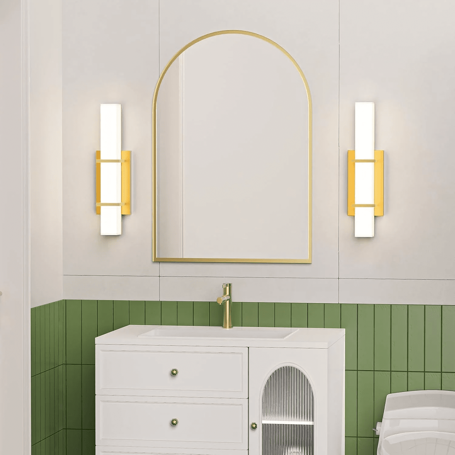 2-Pack Modern LED Wall Sconce Light Fixture, 17.6 in. Dimmable Gold Hardwired Bathroom Vanity Lights (Set of 2), Up/Down Acrylic Wall Lighting for Mirror, Hallway, Living Room Accent Decor