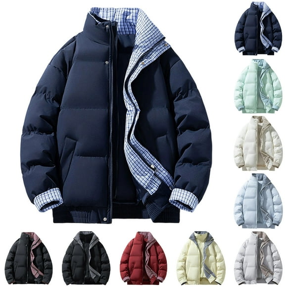 AnuYalue Mens Big and Tall Puffer Jacket Full Zip Packable Quilted Jackets Loose Fit Stand Collar Coats Winter Long Sleeve Outwear