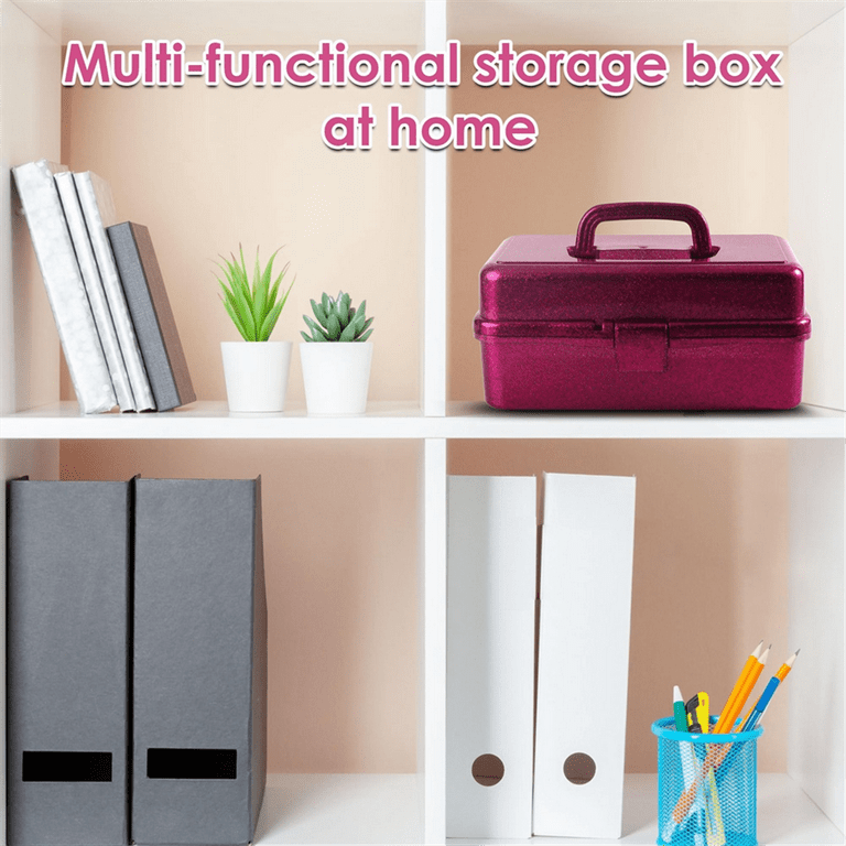 New Arrivals Glitter Pink & Craft Tool Storage Box, Stackable Carry Tackle Box