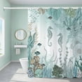 thumbnail image 3 of Seahorse Shower Curtain, Summer Teal Blue Ocean Beach Coastal Decorative Bathroom Curtain Waterproof Fabric Machine Washable with Hooks, 72" Wx72 L, 3 of 6