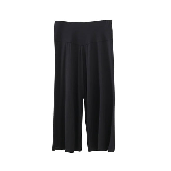 Charella Soft Modal Pajama Crop Pants for Women Plus Size Capris Loose High Waist Wide Leg Pj Bottoms Loungewear (Large, Black)