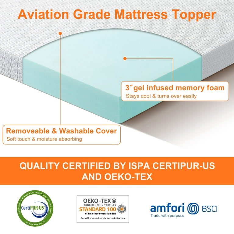 BedLuxury 4 Inch Gel Memory Foam Mattress Topper Queen Size, Mattress Pad  Cover with 18'' Deep Pocket for Pressure Relief Bed Topper with Removable