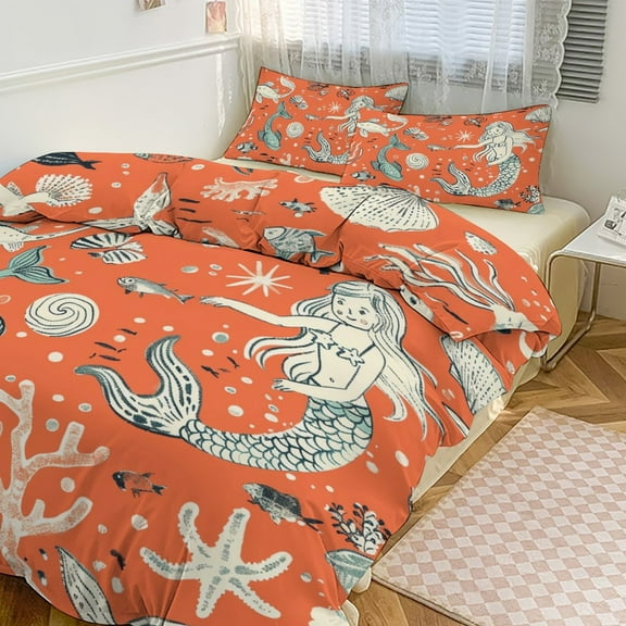 Ocean Cute Mermaid Bedding Set with Zipper Closure for Girls & Boys