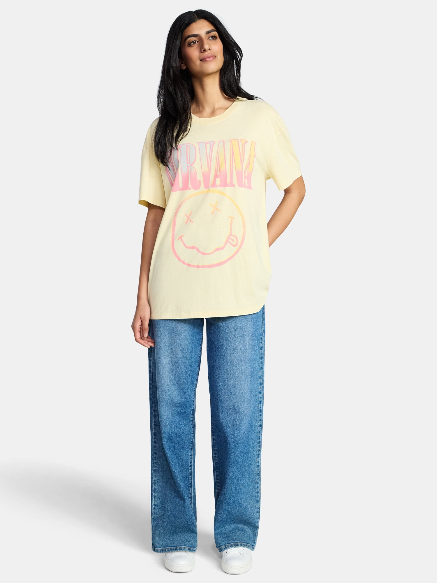 Nirvana Women's Tour Smiley Graphic Tee with Short Sleeves, Sizes XXS-XXL