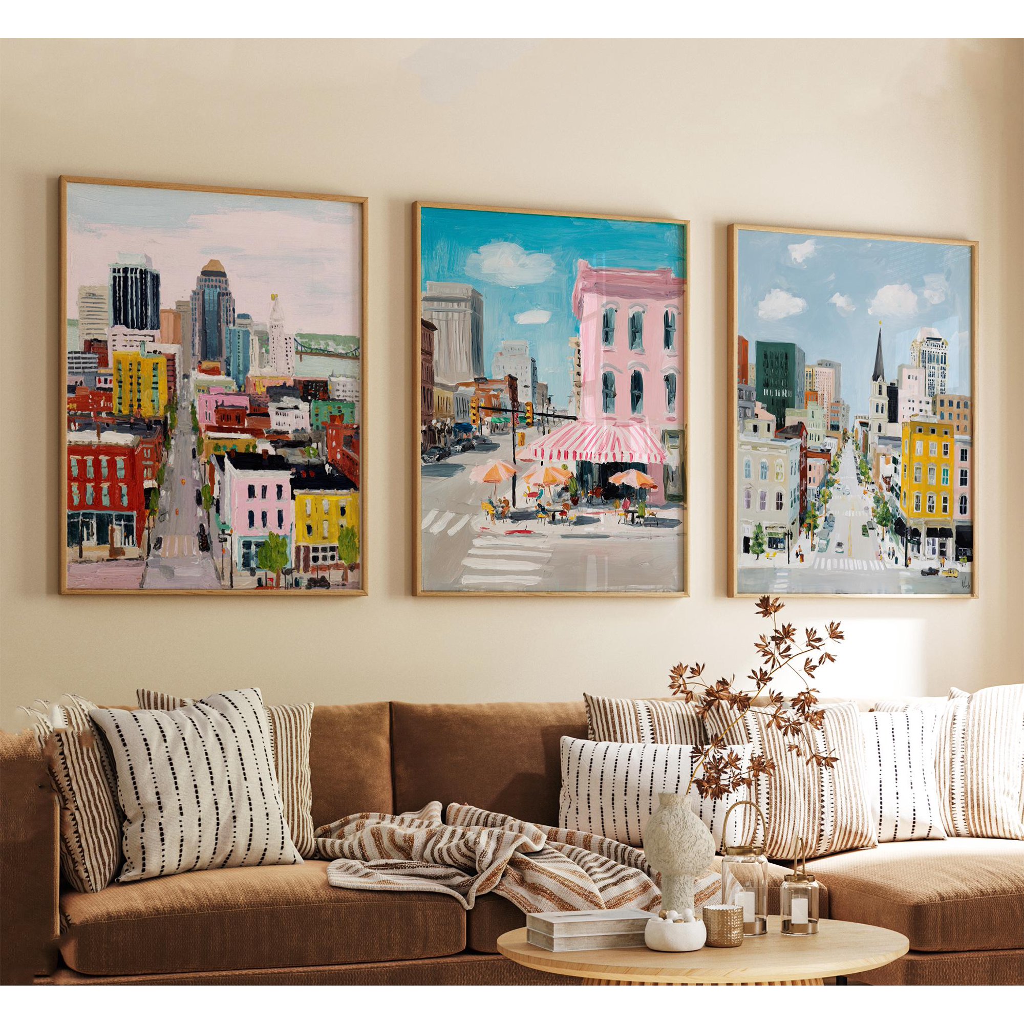 Louisville Kentucky Poster City Travel Wall Art Usa Riverfront Skyline Print Vintage Minimalist Style Set 3