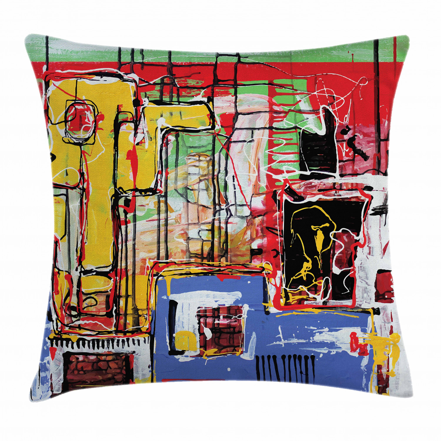 Fine Art Throw Pillow Cushion Cover, Cubism Style Mixed Toned Grunge