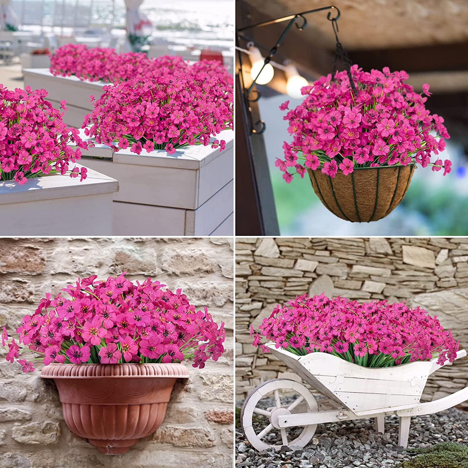 Artificial Flowers for Outdoors Faux Plastic Plants Fake Flowers UV Resistant Greenery Shrubs for Garden Porch Window Box Home Decor (Rose Red)