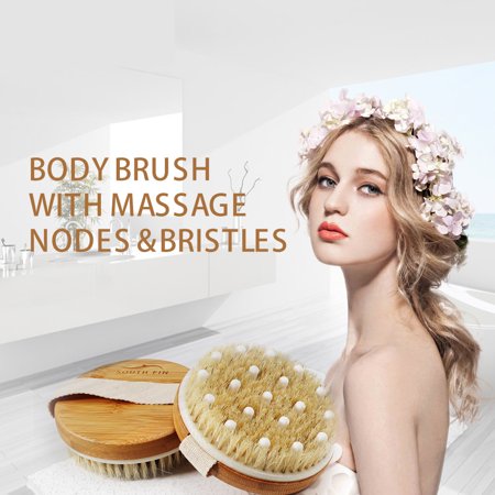 Dry Brushing Body Brush Best for Dry / Wet Skin exfoliating Bath Shower Scrub Cellulite Treatment with Massage Nodes Natural Boar Bristles Improves Lymphatic (Best Anti Cellulite Scrub)