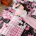 thumbnail image 3 of Manfei Cartoon Bowknot Bedding Comforter Set 7 Pieces for Girls Teens,Kids Geometric Plaid Chic Flowers Full Bedding Set,Pink Reversible,Lightweight Room Decor, 3 of 7