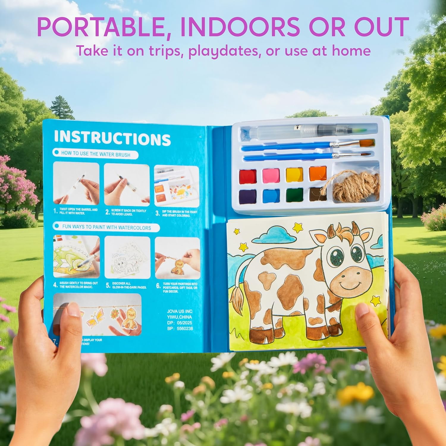 Klever Kits 35-Page Water Coloring Book Set, Mess-Free Painting with Animals, Ocean and Forest Themes, Includes Glow-in-the-Dark Designs and 3 Brushes