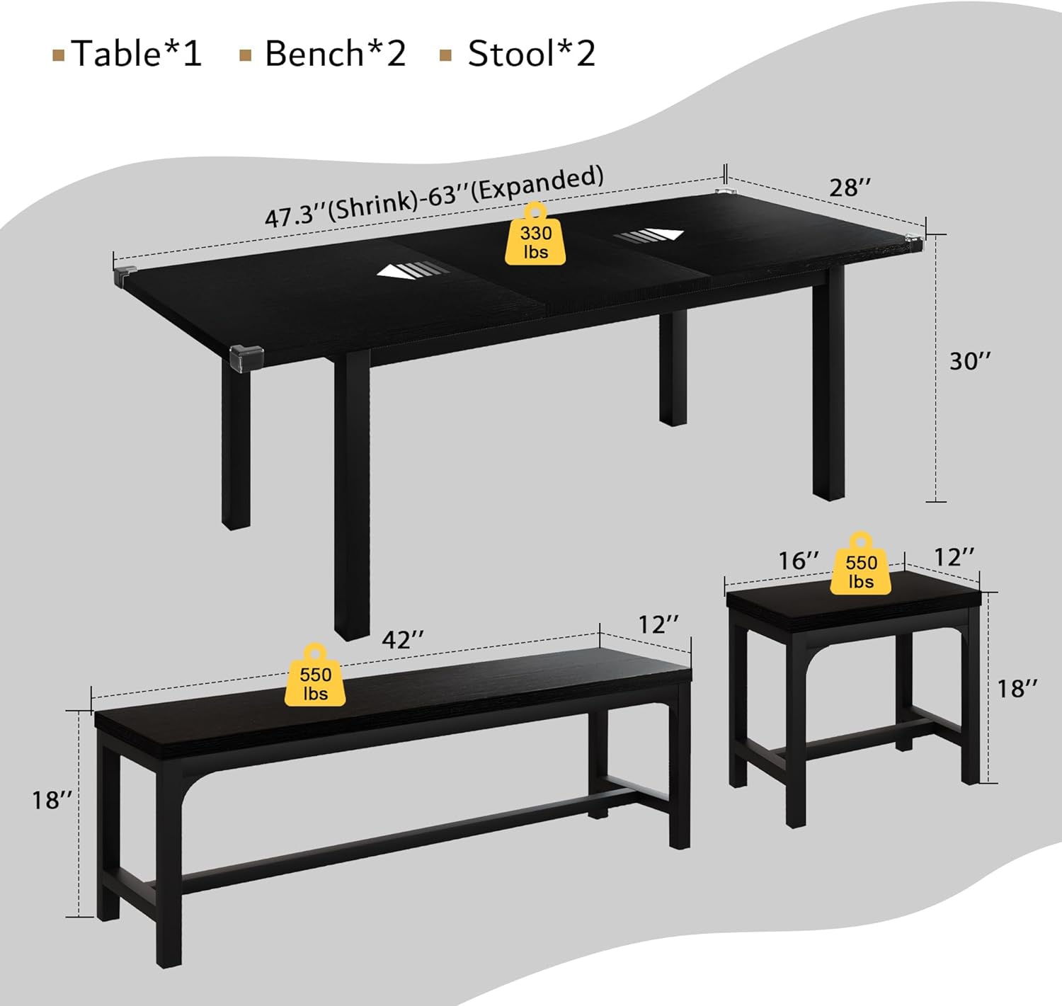 iPormis 5-Piece Extendable Dining Table Set for 4–8 People photo 2