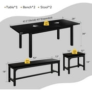 iPormis 5-Piece Dining Table Set for 4-8 People, Extendable Kitchen Table Set with 2 Benches and 2 Square Stools, Black