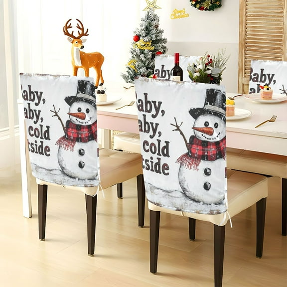 YAZAOO Chair Covers Set Home Kitchen Snowman with Hats Party Decor Seat Back Cover Protector