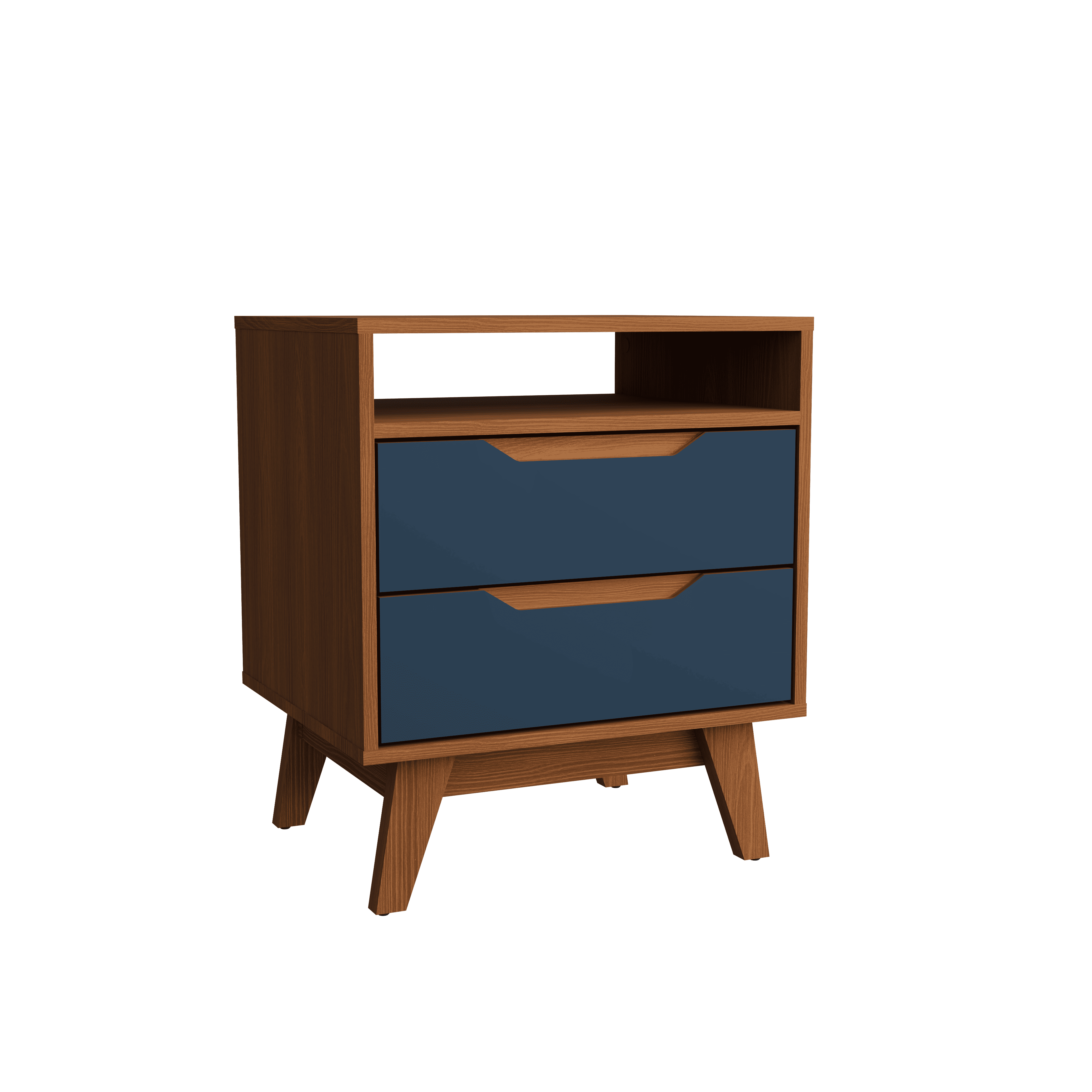 Kappesberg Paris 2-Drawer Nightstand with Open Shelf and Built-in Handles - Golden Oak/Blue - for Adults and Teens