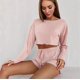 thumbnail image 3 of Pijama de Punto Acanalado para Mujer: Pijama Suave y Transpirable de 2 Piezas, Camiseta de Larga y Pantalones Cortos, Ropa de Estar Cómoda, Color Rosa L, 3 of 8