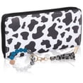 thumbnail image 1 of Cartera con estampado de vaca, de piel sintética, moderna, con estampado de vaca, para dinero en efectivo, tarjetero y brazalete con borlas de cuentas, llavero., 1 of 7