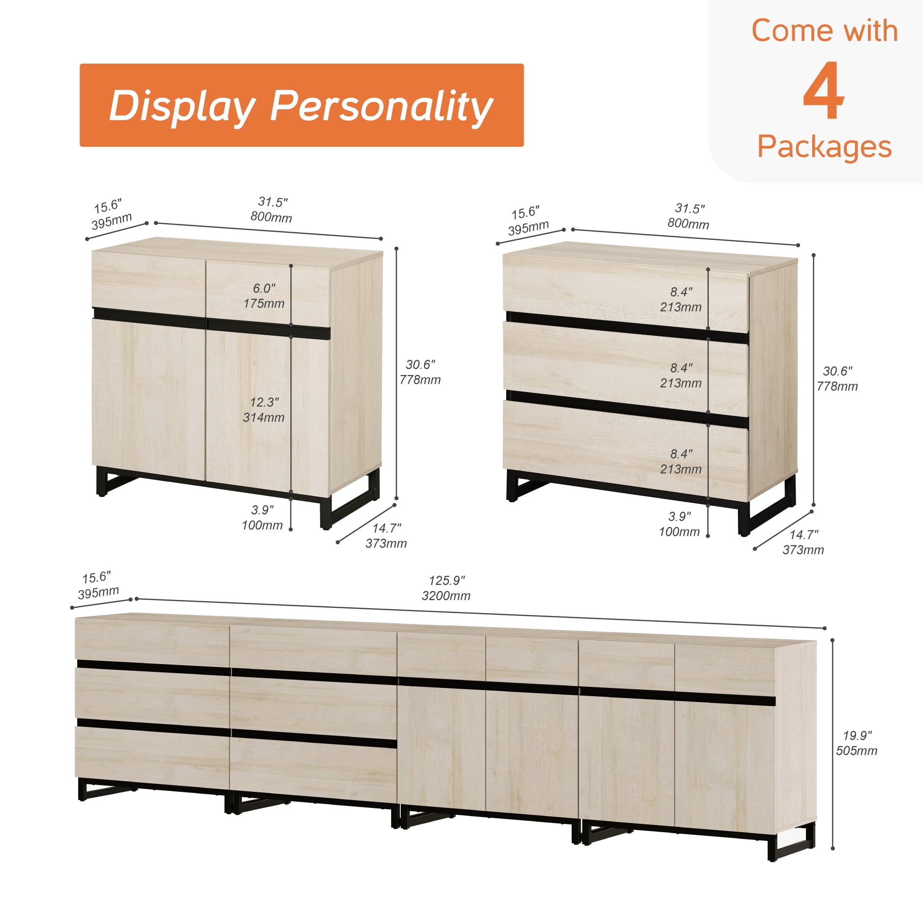 Modern Multifunctional Buffet Sideboard, Storage Cabinet with Hidden Handle & Adjustable Shelves for Home Decor,Beige