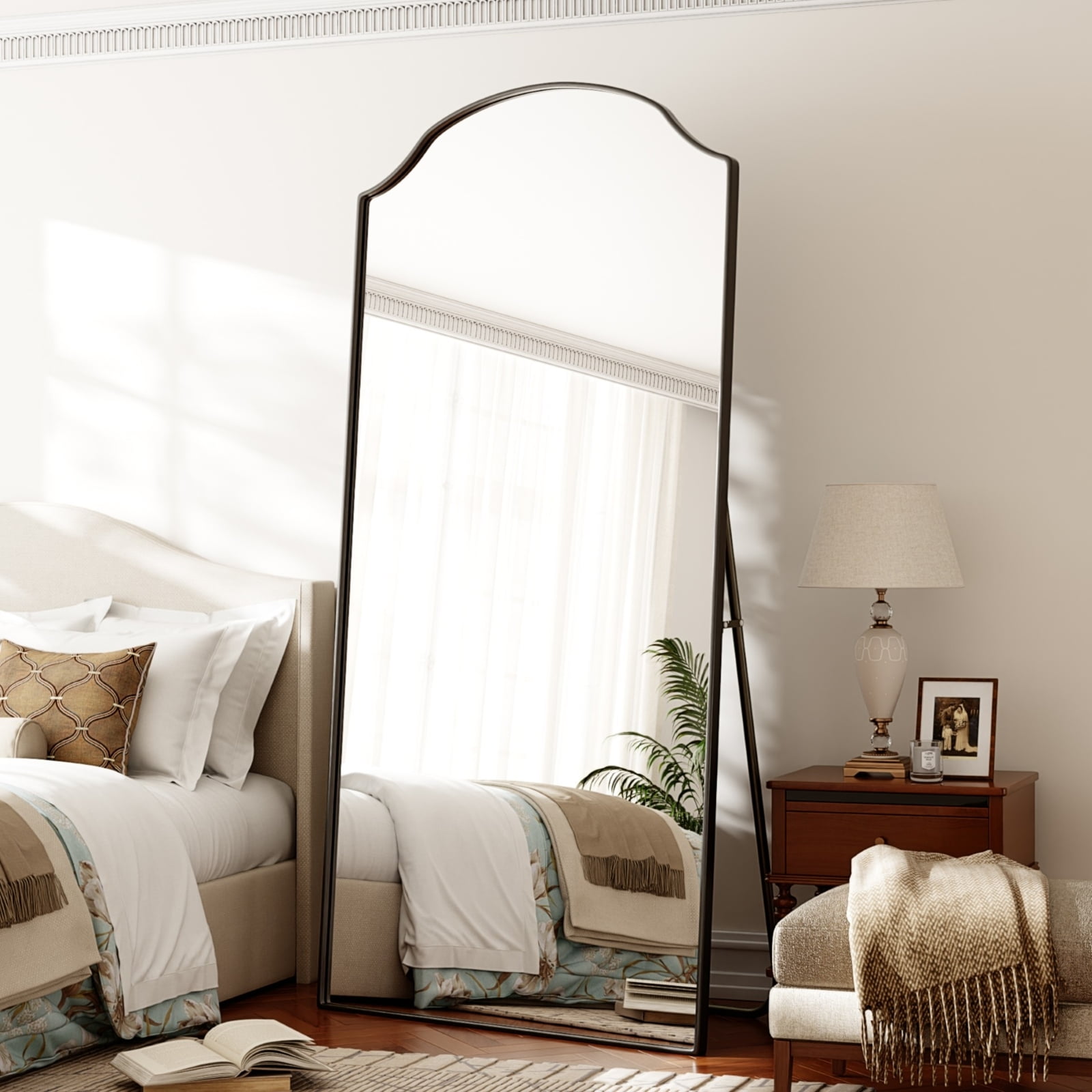 GRAHMCY 32"x71" Full Length Floor Mirror Arched Wall-Mounted Mirror, Black