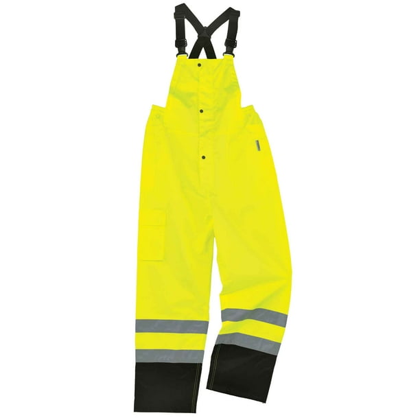 Ergodyne GloWear® 8918BK Class E Black Bottom Rain Bibs, Lime, 3XL
