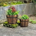 thumbnail image 4 of Small Wooden Bucket Barrel Planters – Rustic Flower Planters Pots Boxes Container with Drainage Holes for Indoor Home Decor Small Plants, 4 of 5