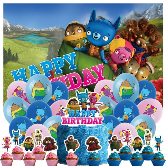 32 PCS For Tumble Leaf Theme Birthday Party Decorations,With 18 Balloons,1 Cake Topper,12 Cupcake Toppers,1 Backdrop Decorations for Party Decorations