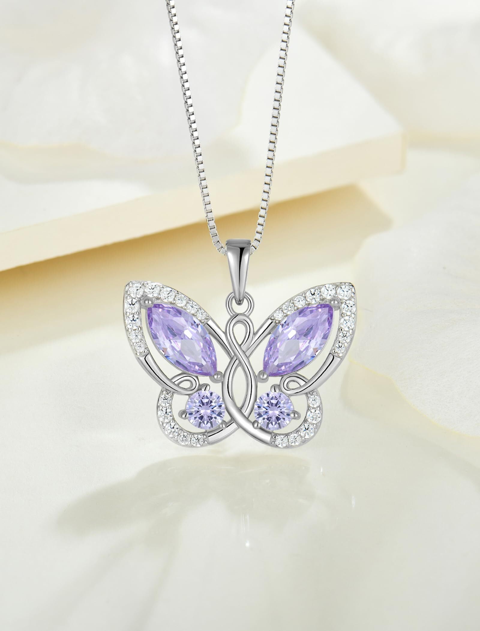 Starchenie Butterfly Pendant Necklace Women 925 Sterling Silver Birthstone June Alexandrite Butterfly Jewelry Gifts