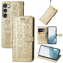 for Samsung Galaxy S22 Plus Case Wallet,Magnetic Closure PU Leather Cute Embossed with Wrist Strap, RFID Blocking Card Slots Pocket Flip Kickstand Protective Phone Case Cover,Gold