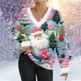 thumbnail image 2 of CaComMARK PI Clearance 2023 New Ugly Christmas Sweaters for Women Cute Fuzzy V Neck Wintertime Holiday Parties Knitted Pullover Sweater Santa Pink, 2 of 3