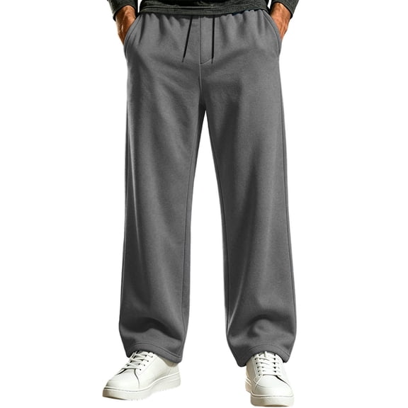 Ghalytn Men Drawstring Elastic Waist Wide Leg Sweatpants, Fleece Lined Loose Straight Casual Lounge Pants with Back Pockets
