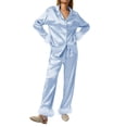 thumbnail image 2 of Caitzr Womens Silk Satin Pajamas Loungewear Feather Decoration Two-piece Sleepwear Lapel Button Down Pjs Set, 2 of 6