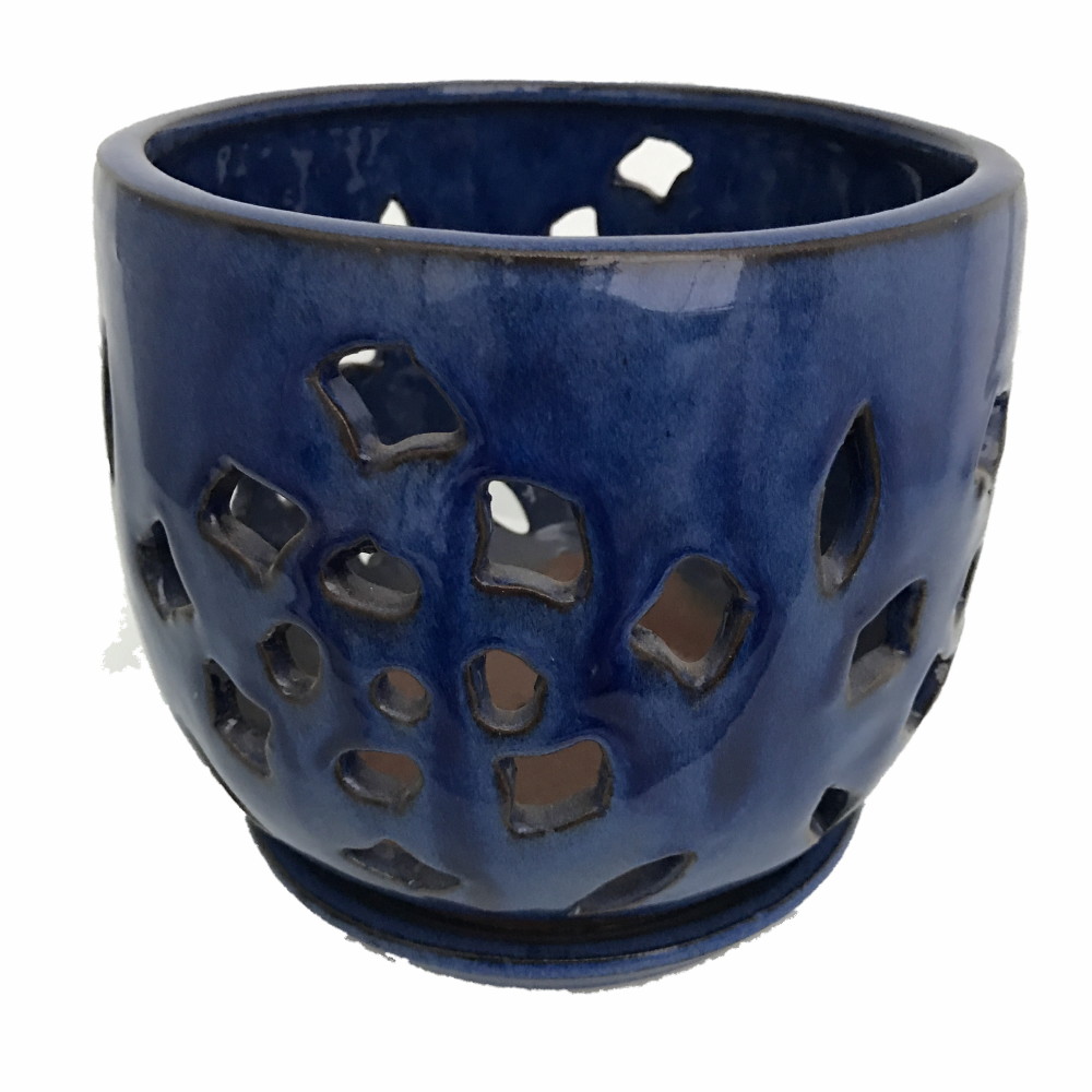 Flower Cut Glazed Ceramic Orchid Pot\/Saucer - Blue - 5\u0026quot; x 5 1\/2\u0026quot; - Walmart.com - Walmart.com