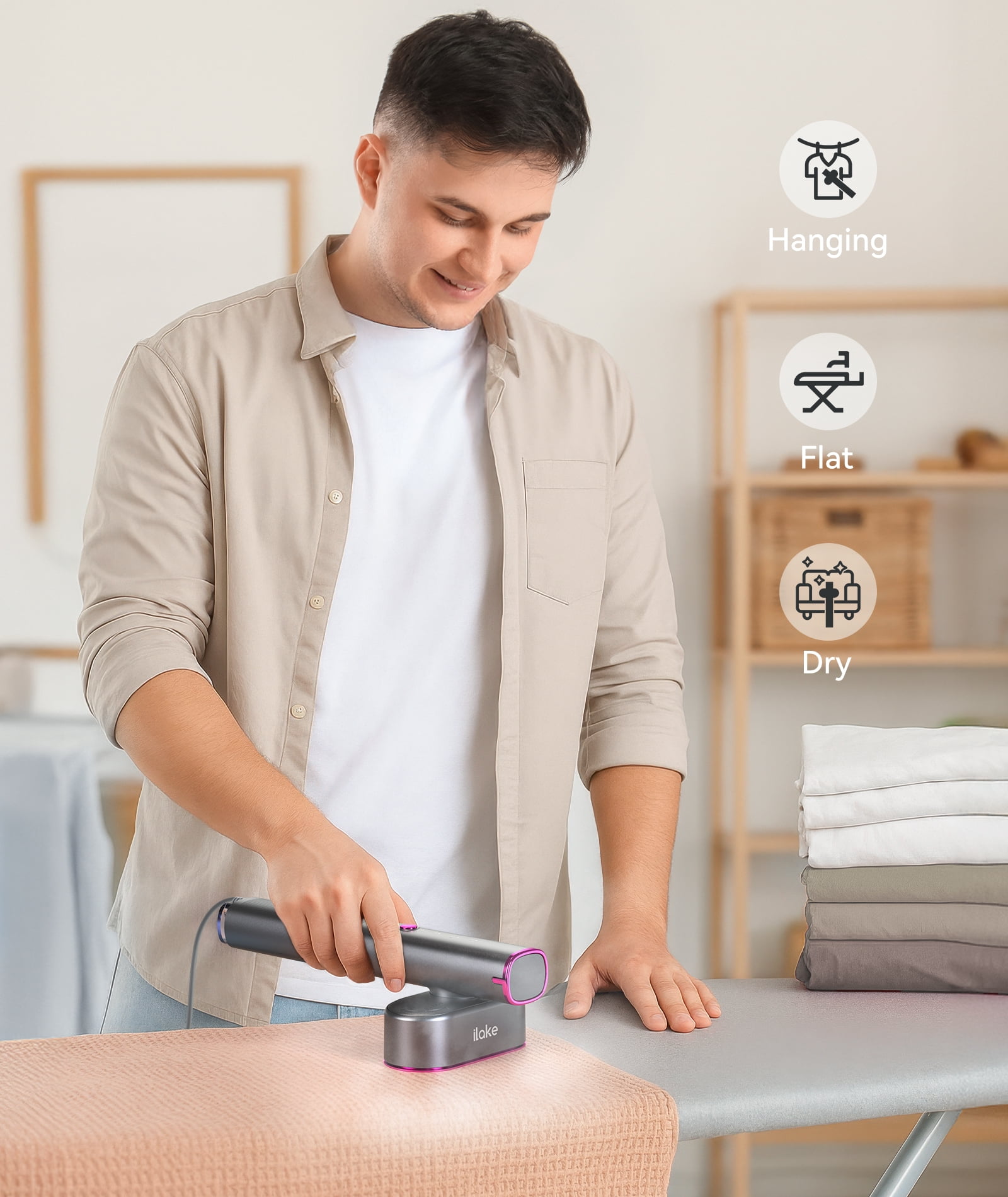Steamer for Clothes, iLAKE Travel Steamer 1000W Portable Handheld Garment Steamer, 2-in-1 Steam & Iron with 120ml Tank for Home and Travel, Fast Wrinkle Remover