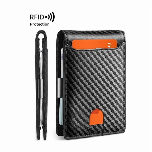 Men's Slim Leather Wallet with Money Clip – RFID Blocking Front Pocket Bifold, Thin Credit Card Holder (with Gift Box)