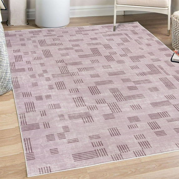 Modern Decorative Rug, Contemporary Style Geometric Bars and Squares Funky Striped Lattice Print, Quality Carpet for Bedroom Dorm and Living Room, 6 Sizes, Pale Mauve, by Ambesonne