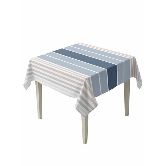 Grey Blue Stripes Table Cloth, Waterproof Tablecloth for Square Tables, Country Modern Gradient Lines Art Reusable Washable Fabric Table Cover for Restaurant Kitchen Dining Tables 54"x54"
