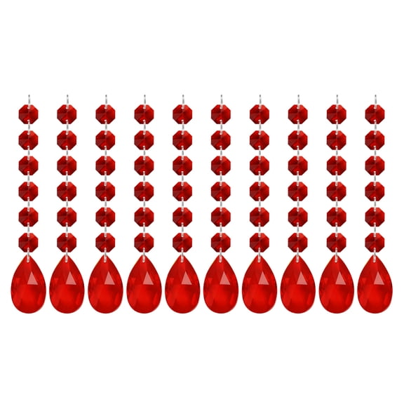 Uxcell Teardrop Crystal Chandelier Pendants Beads, 10 Pack 165mm Length 38mm Chandelier Prisms Parts Ornaments Hanging Beads for DIY Arts Crafts Decoration, Red