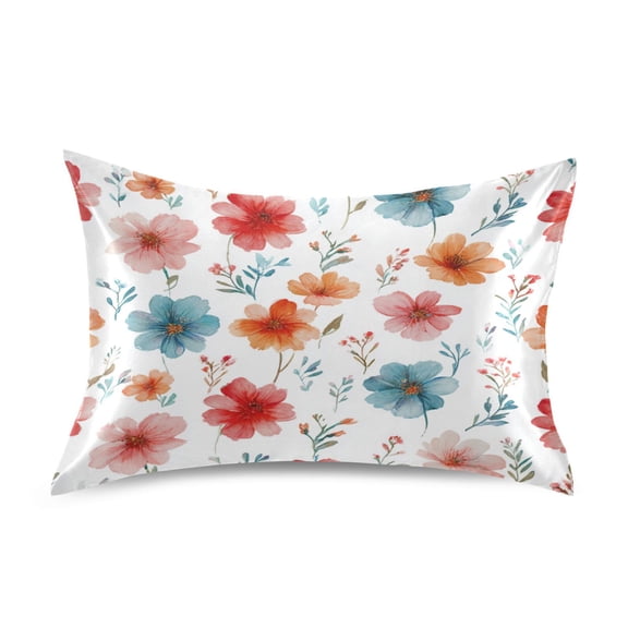 Satin Pillowcase Envelope Closure Pillow Cover Wrinkle-Resistant & Vibrant Print Pastel Watercolor Floral Pattern