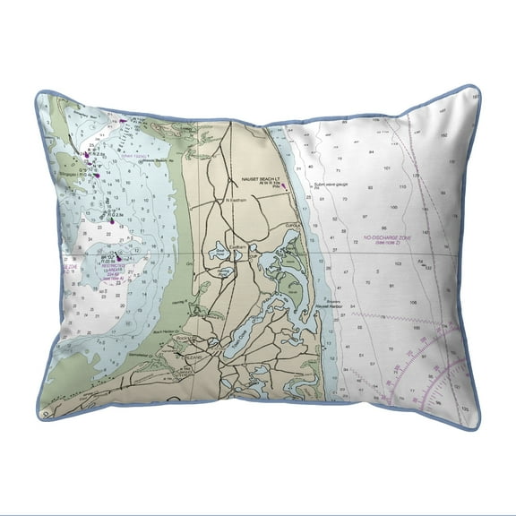 Betsy Drake Interiors Cape Cod - Nauset Beach, MA Nautical Map Large Corded Indoor/Outdoor Pillow 16x20