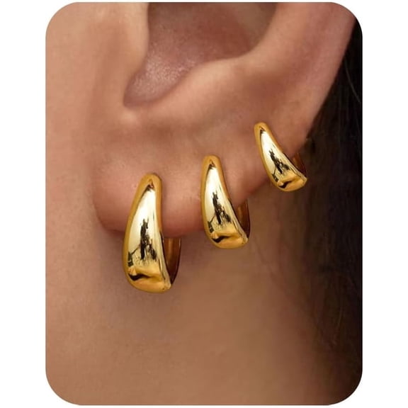 3Pairs Hoop Earrings Set for Women Trendy Chunky Huggie Dainty Earring Jewelry for Women Teens