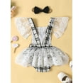 thumbnail image 3 of Coduop Baby Girls Princess Rompers,Newborn Lace Spliced Plaided Bodysuit Jumpsuit,with Headband, 3 of 9