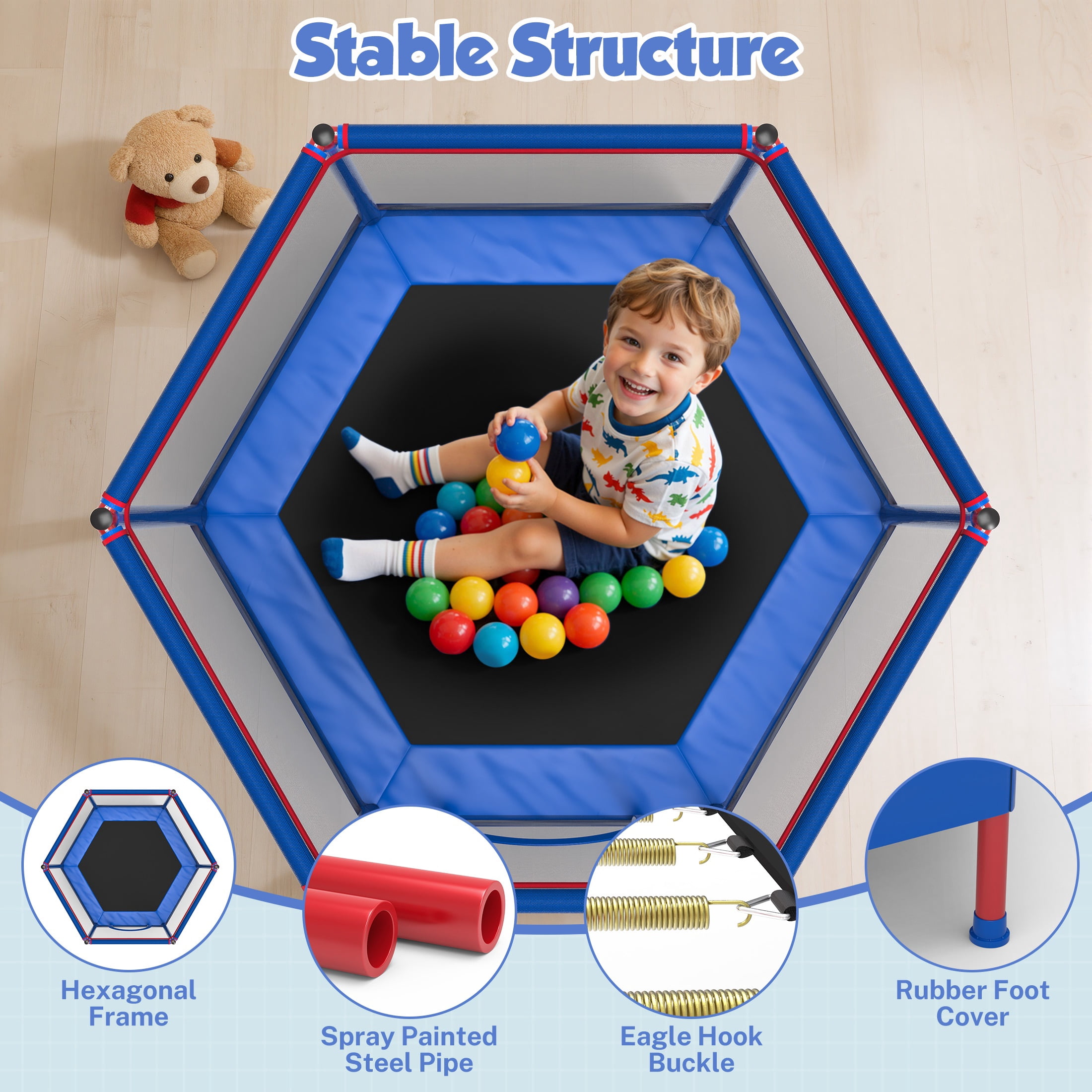 SHINPT 55'' Kids Trampoline with Safety Net, No-Gap Toddler Trampoline Indoor&Outdoor, Mini Trampoline for Kids Ages 3-8, 4.5FT Small Trampoline with Enclosure, Easy Assembly
