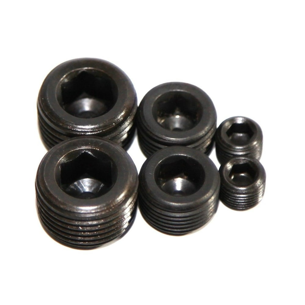 6PCS BLACK Steel Engine Block Intake Manifold Plug Kit 1/2"NPT +1/8