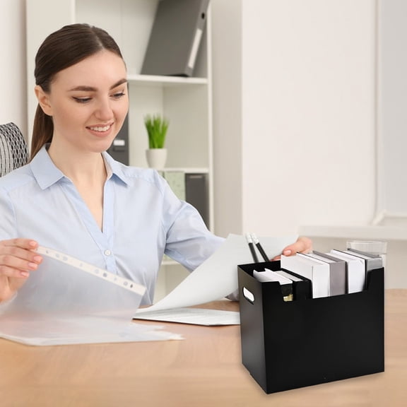 Euahivb Vertical Desktop File Storage Box, Plastic Office Document Organizer Bin with Side Handle for Paper Books Desk Supplies Arrangement