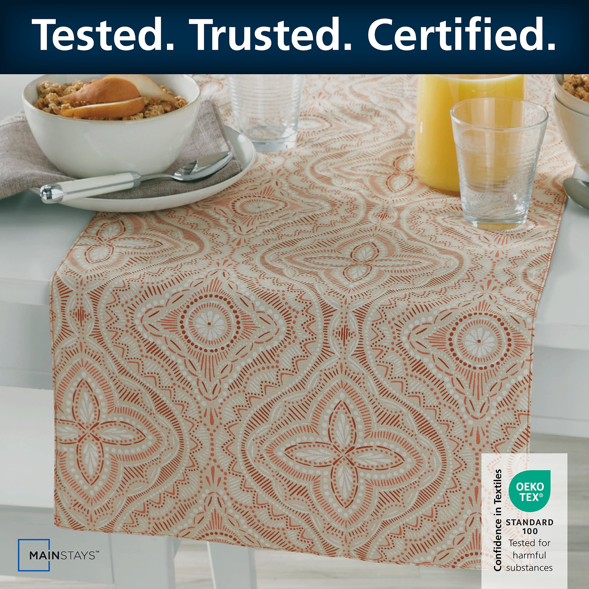 Mainstays Farmhouse Table Runner Summer Boho Brown Fabric, 14" x 72", Medallion
