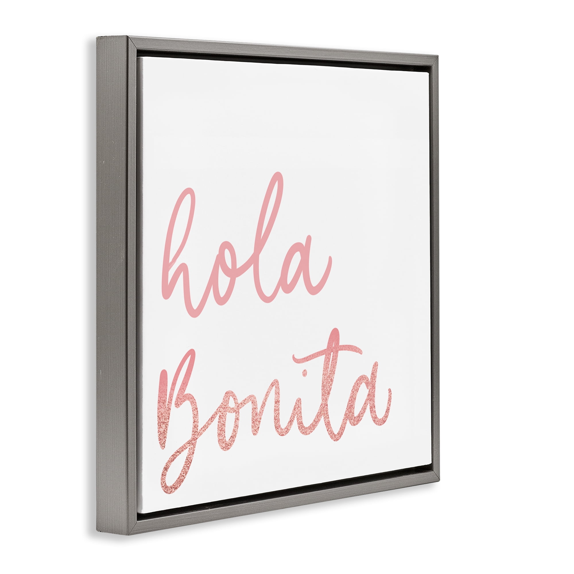Stupell Industries Hola Bonita Rosa Inspirational Quotes & Sayings Painting Gray Floater Framed Art Print Wall Art, 25 x 25