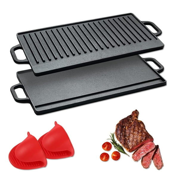 Plancha para Parrilla de Hierro Fundido Reversible Fácil de Limpiar Antiadhesiva 50.5 * 23.5cm para